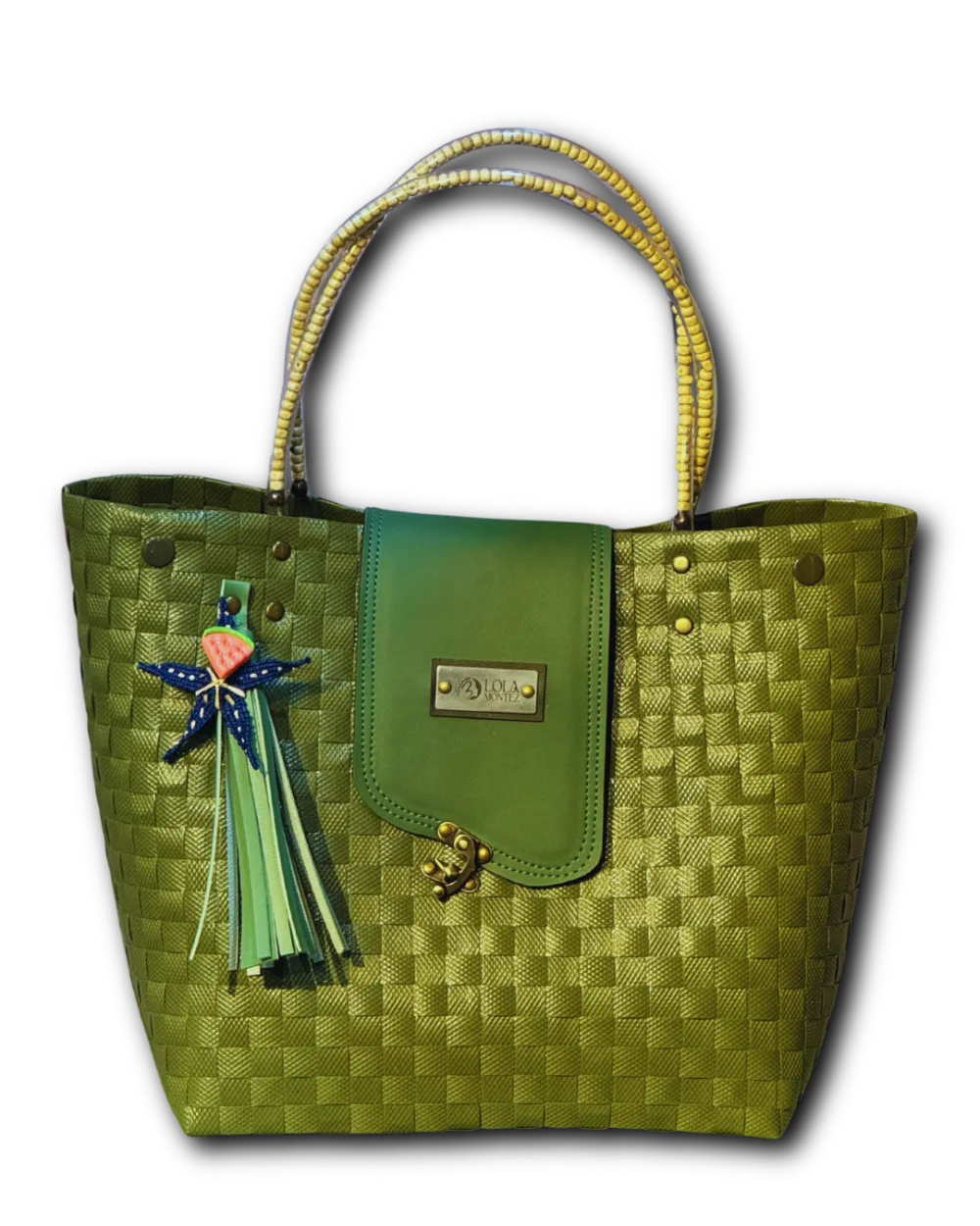Bolso Aura verde oliva con perlas
