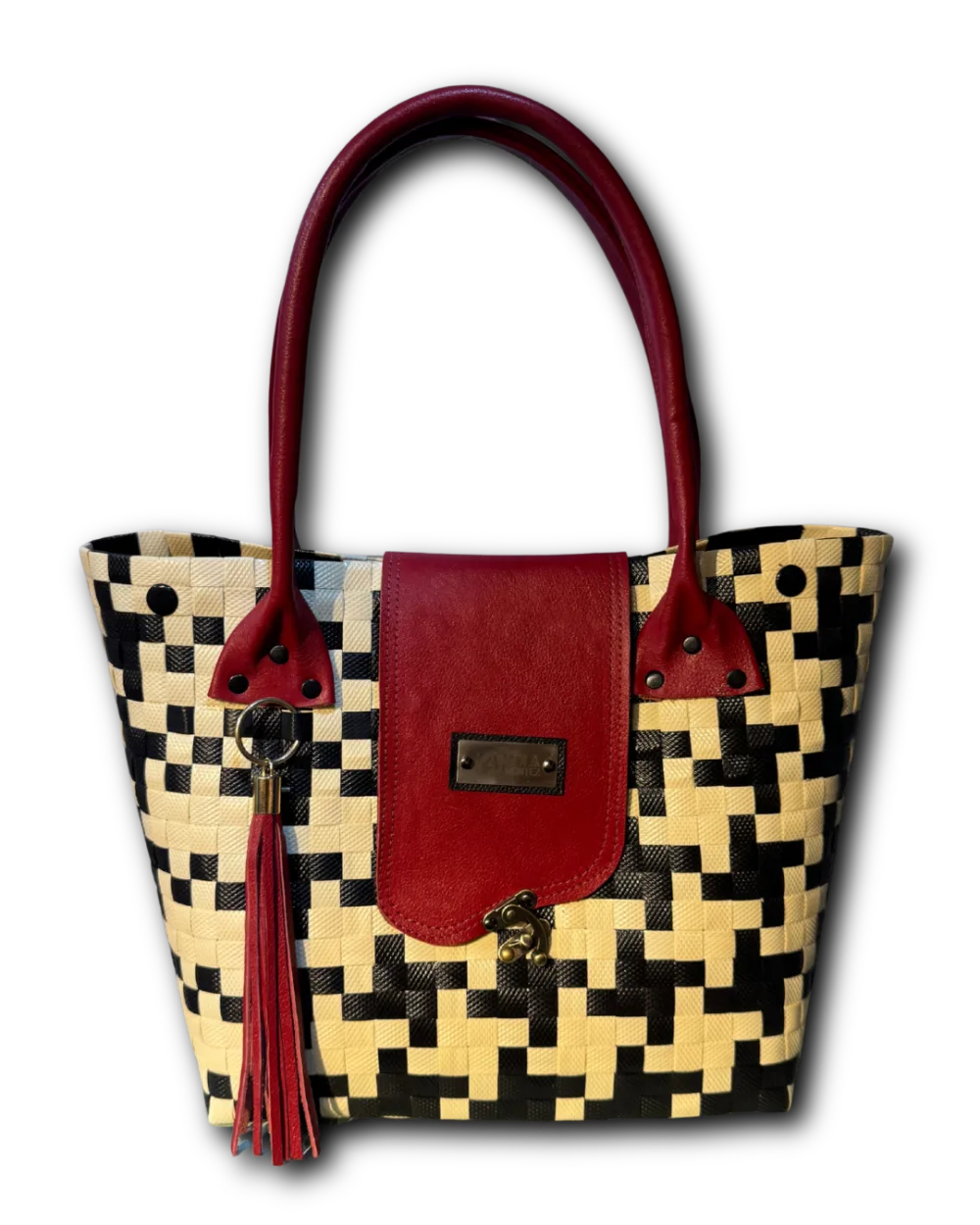 Bolso Aura beige con tapa roja
