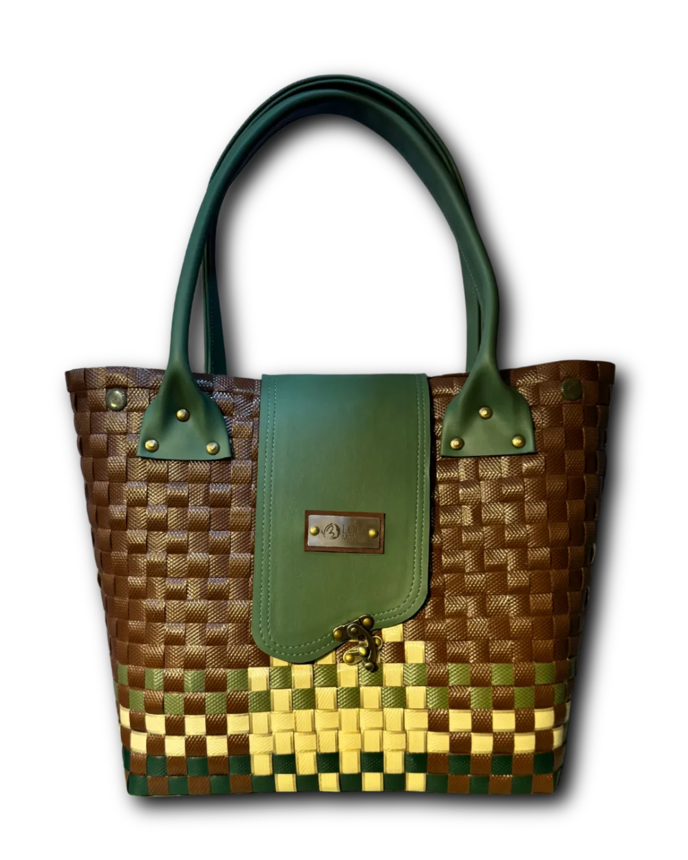 Bolso Aura café con tapa verde